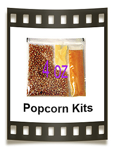 Popcorn portion kits contain just the right amount of popcorn, oil, and buttery salt.